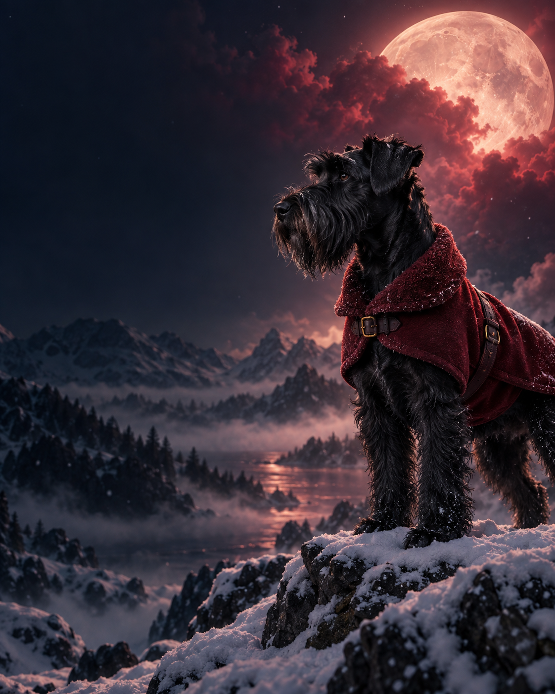 Black schnauzer in a red Pupwear hoodie